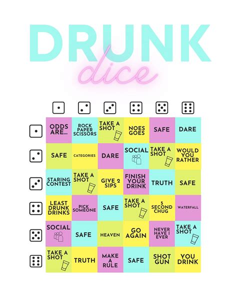 drunk dice drinking game with rules digital download drinking game printable and instant