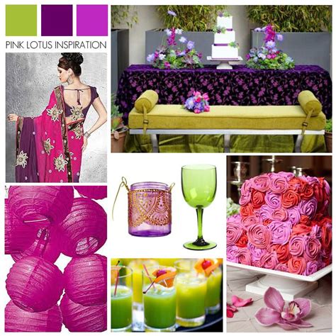 Green Purple Magenta Wedding Inspiration Color Board Pink Lotus