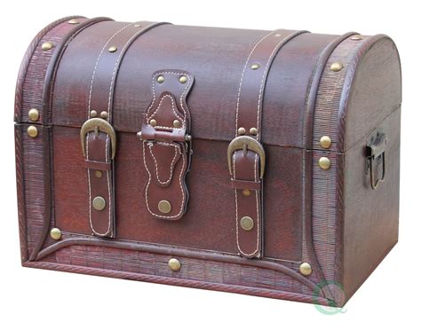 Antique Style Wood And Leather Trunk With Round Top