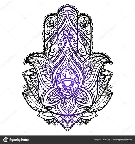 Hamsa Sketch Illustration Hamsa Boho Pattern Buddhas Hand Vector