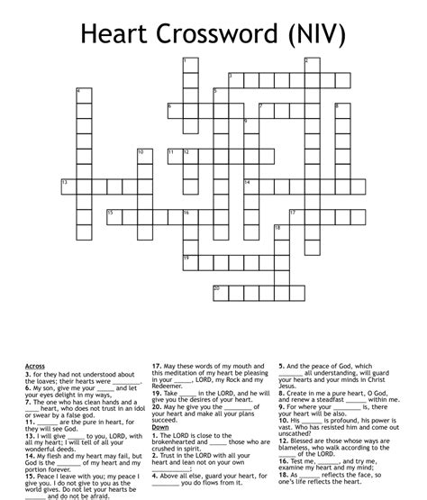 Heart Crossword Puzzle Printables