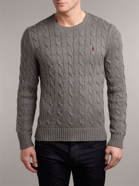 Polo Ralph Lauren Classic Cable Knit Crew Neck Jumper In Gray For Men