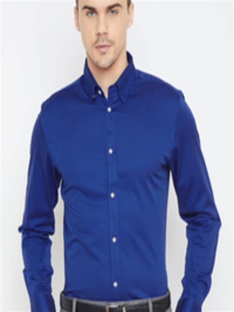buy selected men blue slim fit solid knitted smart casual shirt shirts for men 10978074 myntra