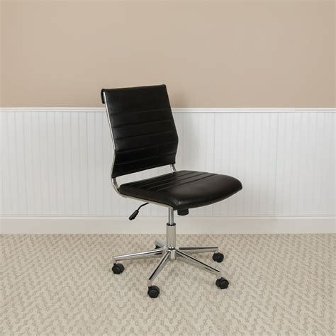 Flash Furniture Mid Back Armless Black Leathersoft Contemporary Ribbed