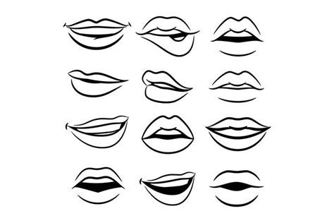 Black And White Comic Female Lips Vector Set 901485 Illustrations