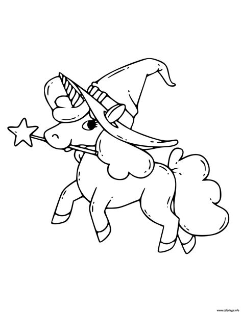 Coloriage licorne magique avec chapeau pour halloween  JeColorie.com
