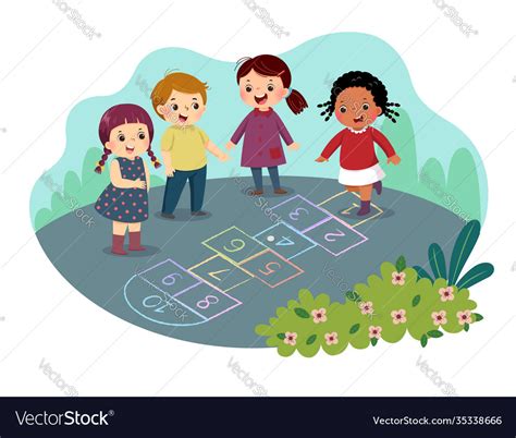 Cartoon Kids Playing Hopscotch Royalty Free Vector Image