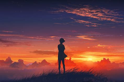 2560x1700 Anime Girl Artistic Sunset Chromebook Pixel Hd 4k Wallpapers
