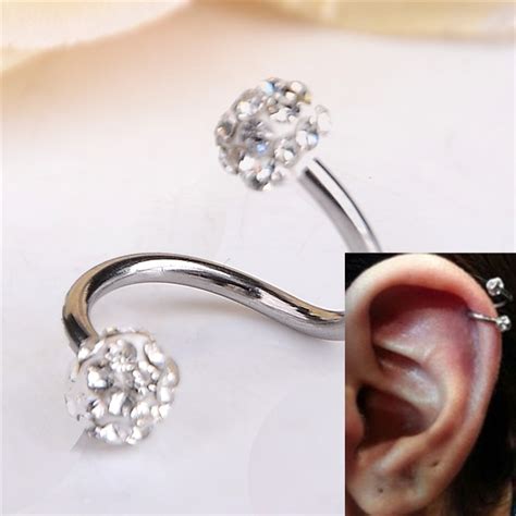 18g Gauge Ear Labret Ring Surgical Stainless Steel Piercing Body Jewelry Crystal Double Balls