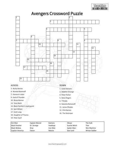 Free Printable Avengers Crossword Activity Crossword Puzzle