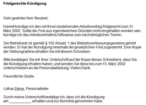 Die korrekte kundennummer sollte in jedem fall im kündigungsschreiben stehen. Kündigung Arbeitsvertrag fristgerecht - Office-Lernen.com