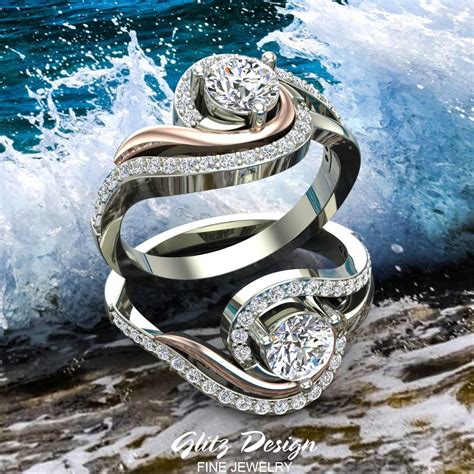 Ocean Wave Two Tone Promise Diamond Ring 14k Gold 0 75 Ctw G Si Vintage Style Engagement
