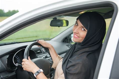 Beautiful Arab Muslim Woman Driving Car Stock Image Image Of Hijab Happy 153898173