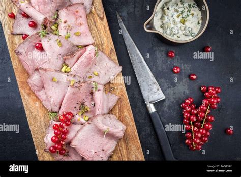 Traditional Lunch Meat With Sliced Cold Cuts Roast Beef Decorated With