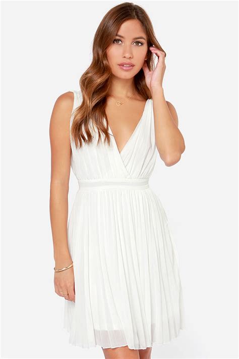 Ivory Dress Sleeveless Dress Pleated Dress White Dress 5500