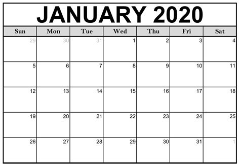 Pick January 2020 Calendar Page Printable Free Calendar Printables
