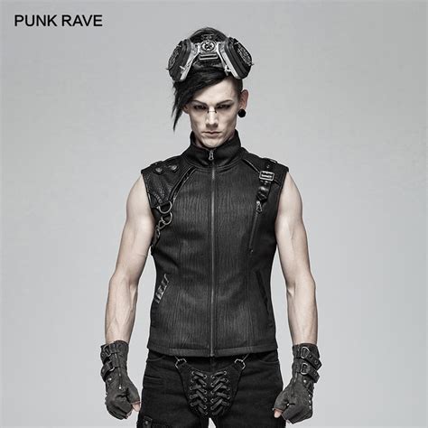 Punk Rave New Steampunk Handsome Fashion Punk Black Mens Vest Gothic Party Pu Leather