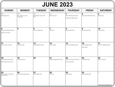 June 2023 With Holidays Calendar