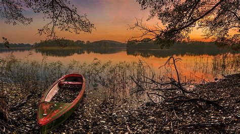 Hd Wallpaper Boat Wetland Bayou Marsh Landscape Evening Lake