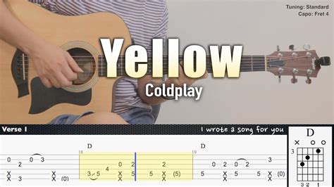 Yellow Coldplay Fingerstyle Guitar Tab Chords Lyrics Youtube