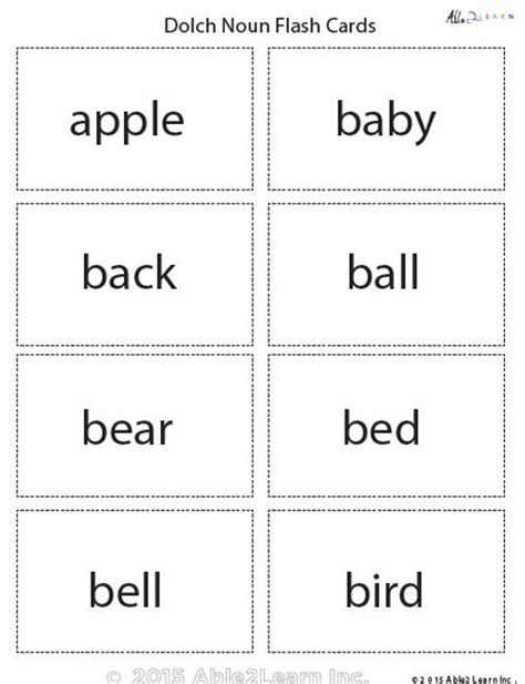 Dolch Words Nouns Word List And Flashcards Able2learn Inc