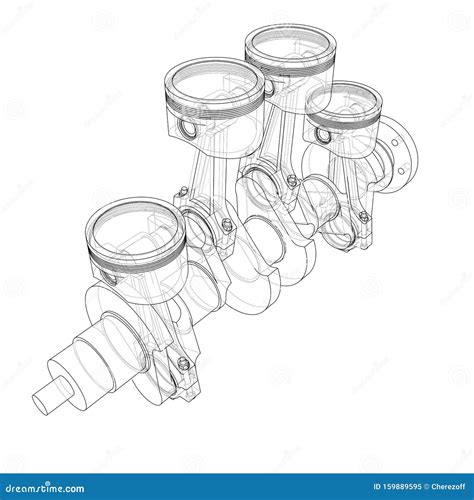 Engine Pistons Outline Vector Rendering Of 3d Stock Vector