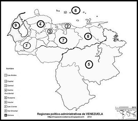 Mapa De Las Regiones Politico Administrativas De Venezuela Blanco Y