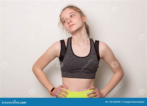 Cute Young Girl Is Engaged In Fitness Teen Girl In Sportswear Sport