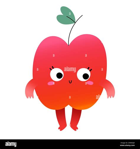 Cute Apple Fruit Character With Face Expression Ambarrased Emotion Kawaii Cartoon Fruit