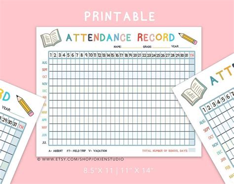 Printable Yearly Attendance Sheet Digital Teacher Log Tracker
