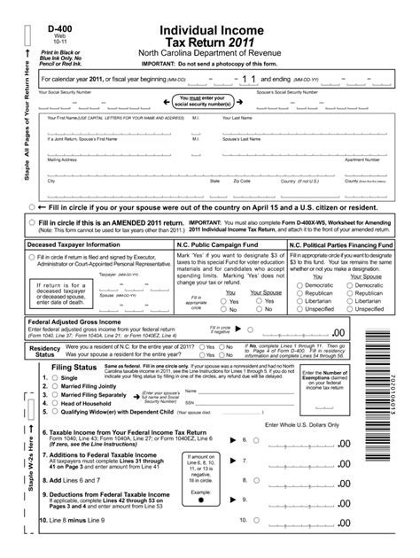 Ncdor D 400 Printable Form Printable Forms Free Online