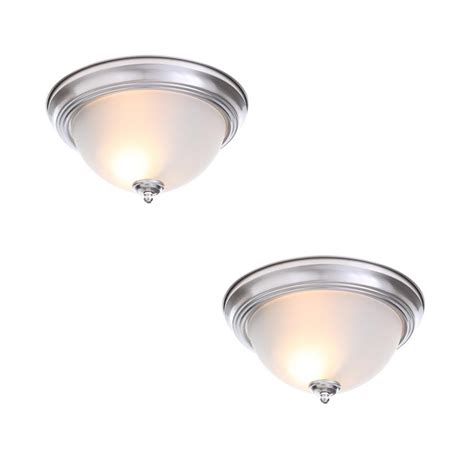 2 Light Brushed Nickel Flush Mount With Frosted Glass Shade 2 Pack