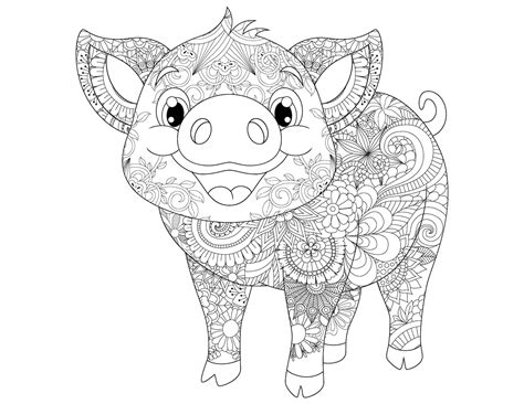 Miniature Pig Animal Mandala Coloring Page Instant Etsy