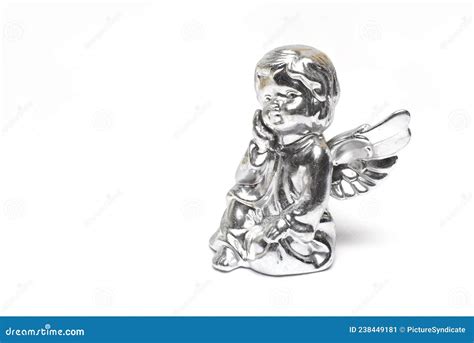 Closeup Silver Angel Cast Clay White Background Stock Image Image Of