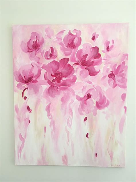 Original Acrylic Abstract Floral Painting On Canvas Pink Light Pink