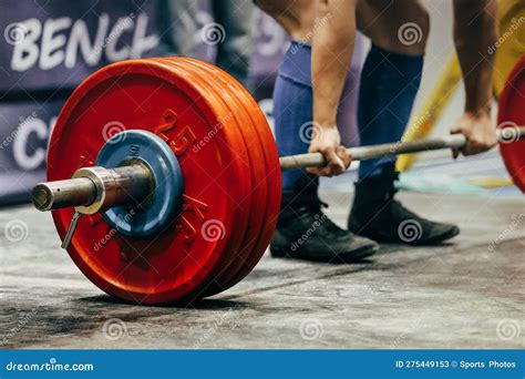 Part Body Male Powerlifter Deadlift In Powerlifting Competition Stock