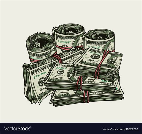 Rolls And Stacks Dollar Banknotes Royalty Free Vector Image