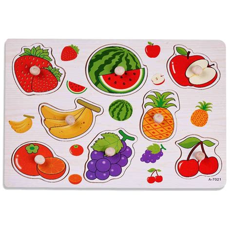Baybee Wooden Fruits Puzzle For Kids Wooden Toy Fruits Shape Matching