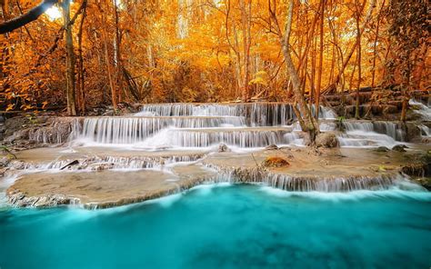 Hd Wallpaper Waterfall Blue Water River Autumn Trees Wallpaper Flare