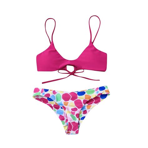 Klv Bikinis 2019 Women Dots Print Bikini Set Swimming Two Piece Swimsuits Swimwear Beach Suit