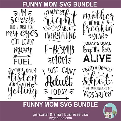 Funny Mom Svg Bundle 9 Designs For Cricut And Silhouette Etsy