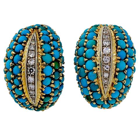 Persian Turquoise Diamond Gold Clip Post Earrings At 1stdibs