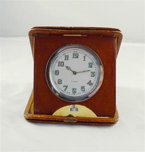 8 Days Travel Clock In Leather Case Swiss 1925 621347