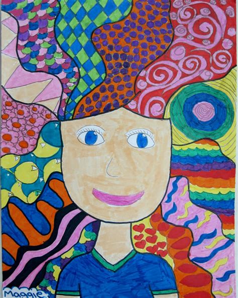 Art class ideas: Crazy Hair Portraits