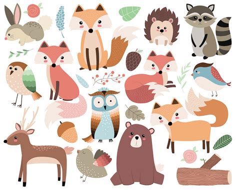 Woodland Forest Animals Clip Art 26 300 Dpi Vector Png And Etsy
