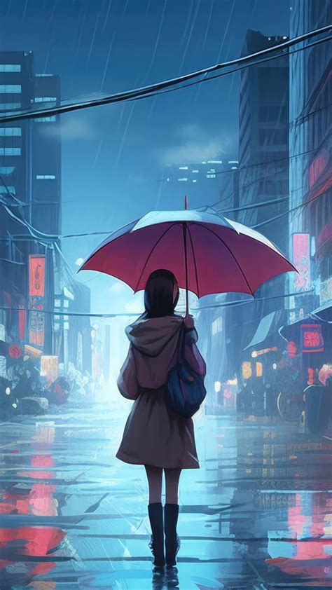 Anime Girl Walking In Rain Umbrella Iphone Wallpaper Hd Iphone Wallpapers