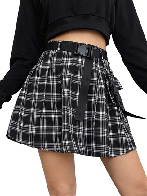 Floerns Womens Plaid Print Flared Self Tie A Line Mini Skirt With Flap