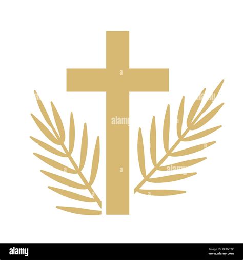 Golden Palm Leaf And Cross Easter Palm Sunday Symbol Vector