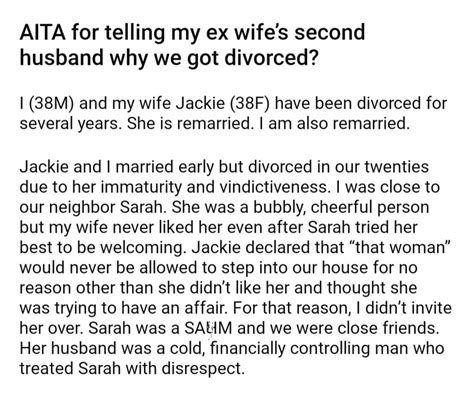 Aita For Telling My Ex Wifes Second Husband Why We Got Divorced