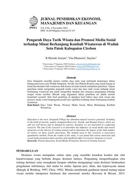 PDF Pengaruh Daya Tarik Wisata Dan Promosi Media Sosial Terhadap